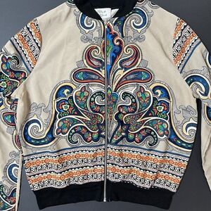 Vintage Paisley Bomber Retro Zip Up Jacket Made In USA Women's M Old Money